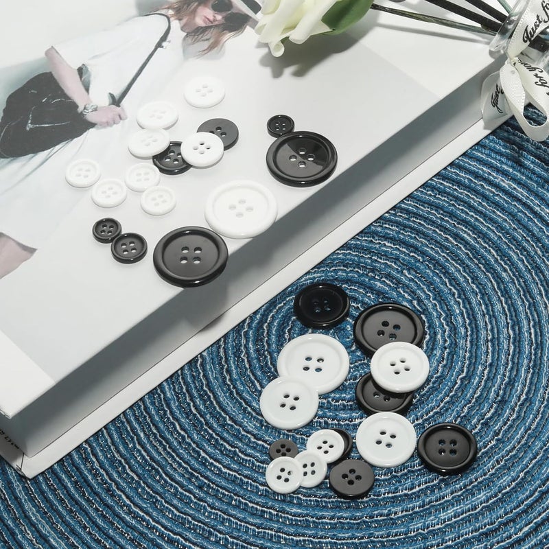 Lilaly 100 pcs Buttons for Crafts Buttons, Button DIY Buttons, Mixed Sewing Buttons, 5 Sizes of Round Mixed Buttons Suitable for for Crafts, Coats, Shirts, Pants, Shorts and More(White & Black) - Image 5